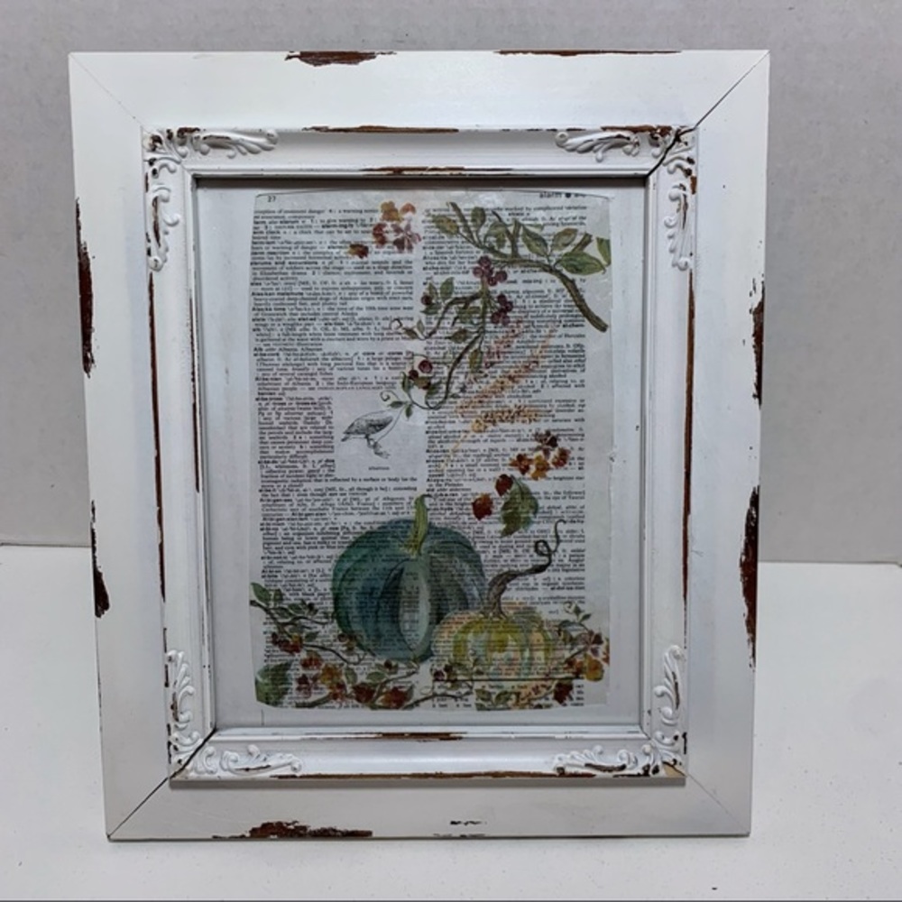 Pumpkins and Vines Artwork on Vintage Dictionary Page